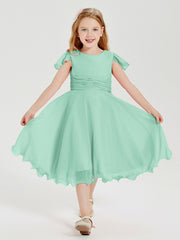 Tea Length Chiffon Junior Bridesmaid Dresses Mint Green