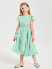 Tea Length Chiffon Junior Bridesmaid Dresses Mint Green