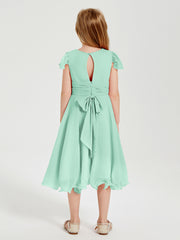 Tea Length Chiffon Junior Bridesmaid Dresses Mint Green
