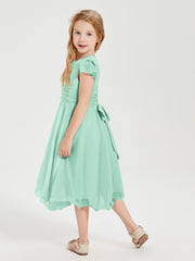 Tea Length Chiffon Junior Bridesmaid Dresses Mint Green
