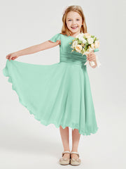 Tea Length Chiffon Junior Bridesmaid Dresses Mint Green