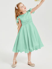Tea Length Chiffon Junior Bridesmaid Dresses Mint Green
