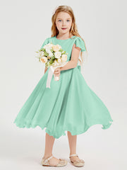 Tea Length Chiffon Junior Bridesmaid Dresses Mint Green