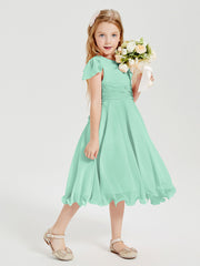 Tea Length Chiffon Junior Bridesmaid Dresses Mint Green