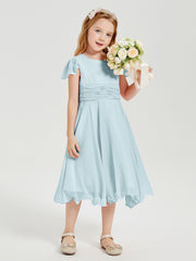 Tea Length Chiffon Junior Bridesmaid Dresses Mist