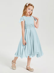Tea Length Chiffon Junior Bridesmaid Dresses Mist