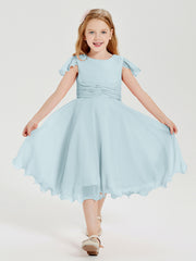 Tea Length Chiffon Junior Bridesmaid Dresses Mist