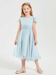 Tea Length Chiffon Junior Bridesmaid Dresses Mist