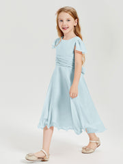 Tea Length Chiffon Junior Bridesmaid Dresses Mist