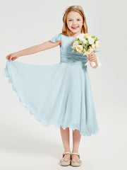 Tea Length Chiffon Junior Bridesmaid Dresses Mist