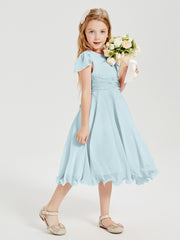 Tea Length Chiffon Junior Bridesmaid Dresses Mist
