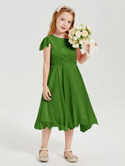 Tea Length Chiffon Junior Bridesmaid Dresses Moss