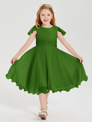 Tea Length Chiffon Junior Bridesmaid Dresses Moss