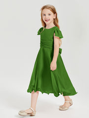 Tea Length Chiffon Junior Bridesmaid Dresses Moss