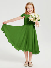 Tea Length Chiffon Junior Bridesmaid Dresses Moss