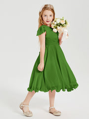 Tea Length Chiffon Junior Bridesmaid Dresses Moss