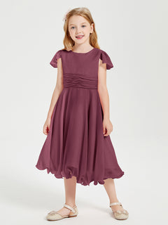 Tea Length Chiffon Junior Bridesmaid Dresses Mulberry