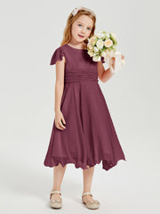 Tea Length Chiffon Junior Bridesmaid Dresses Mulberry