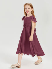 Tea Length Chiffon Junior Bridesmaid Dresses Mulberry