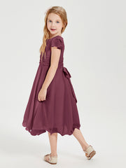 Tea Length Chiffon Junior Bridesmaid Dresses Mulberry