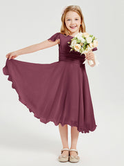 Tea Length Chiffon Junior Bridesmaid Dresses Mulberry