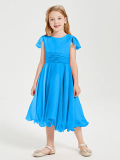 Tea Length Chiffon Junior Bridesmaid Dresses Ocean Blue