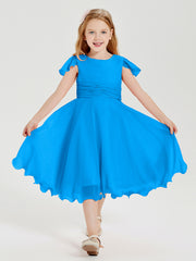Tea Length Chiffon Junior Bridesmaid Dresses Ocean Blue