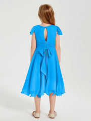 Tea Length Chiffon Junior Bridesmaid Dresses Ocean Blue