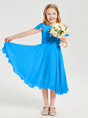 Tea Length Chiffon Junior Bridesmaid Dresses Ocean Blue