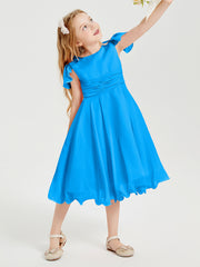 Tea Length Chiffon Junior Bridesmaid Dresses Ocean Blue