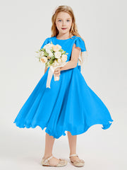Tea Length Chiffon Junior Bridesmaid Dresses Ocean Blue