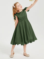 Tea Length Chiffon Junior Bridesmaid Dresses Olive Green