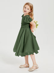 Tea Length Chiffon Junior Bridesmaid Dresses Olive Green