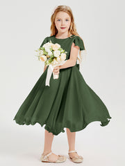Tea Length Chiffon Junior Bridesmaid Dresses Olive Green