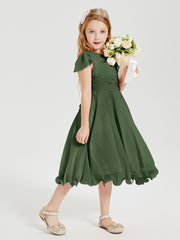 Tea Length Chiffon Junior Bridesmaid Dresses Olive Green