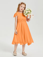 Tea Length Chiffon Junior Bridesmaid Dresses Orange