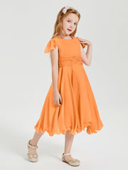 Tea Length Chiffon Junior Bridesmaid Dresses Orange