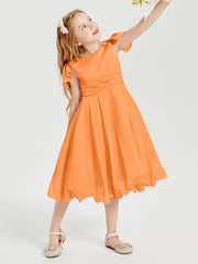 Tea Length Chiffon Junior Bridesmaid Dresses Orange
