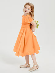 Tea Length Chiffon Junior Bridesmaid Dresses Orange