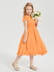 Tea Length Chiffon Junior Bridesmaid Dresses Orange