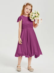 Tea Length Chiffon Junior Bridesmaid Dresses Orchid