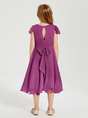Tea Length Chiffon Junior Bridesmaid Dresses Orchid