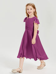 Tea Length Chiffon Junior Bridesmaid Dresses Orchid