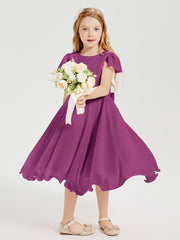 Tea Length Chiffon Junior Bridesmaid Dresses Orchid