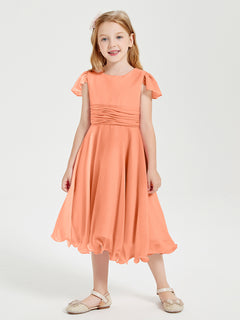 Tea Length Chiffon Junior Bridesmaid Dresses Papaya