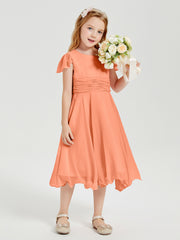 Tea Length Chiffon Junior Bridesmaid Dresses Papaya