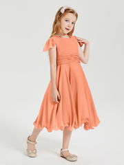 Tea Length Chiffon Junior Bridesmaid Dresses Papaya