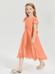 Tea Length Chiffon Junior Bridesmaid Dresses Papaya