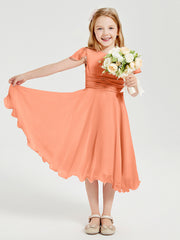 Tea Length Chiffon Junior Bridesmaid Dresses Papaya