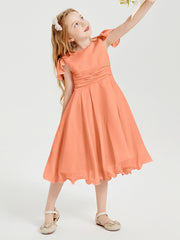 Tea Length Chiffon Junior Bridesmaid Dresses Papaya